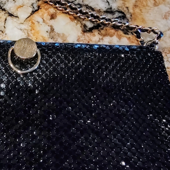 Sparkly black chainmail bag with gold tone hardware. Pre-owned. - Picture 7 of 13